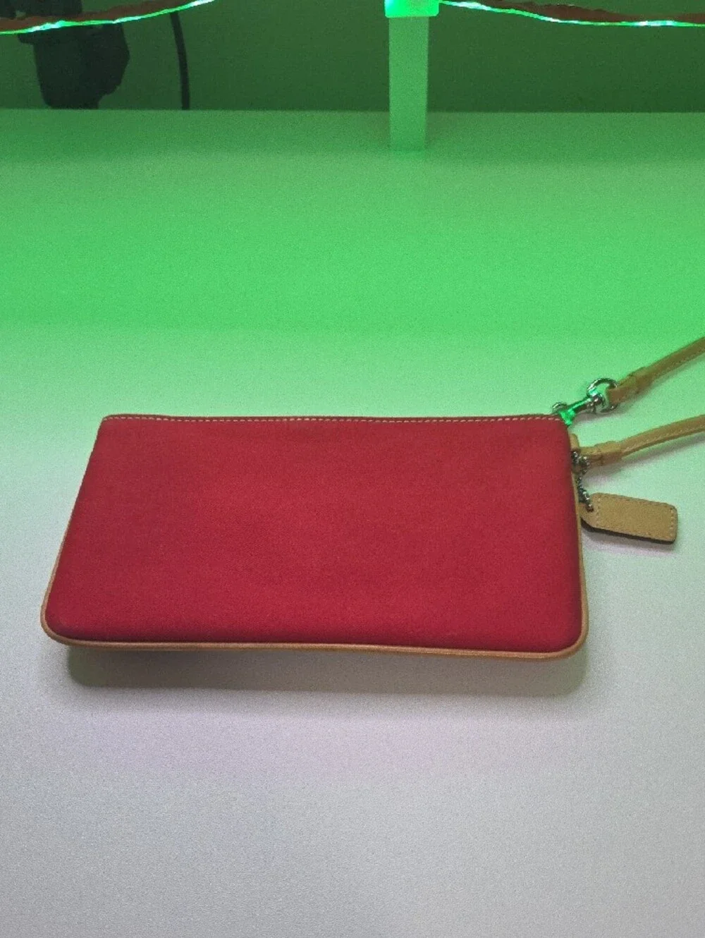 Coach Vintage Hamptons Red Wristlet Clutch with Tan Trim